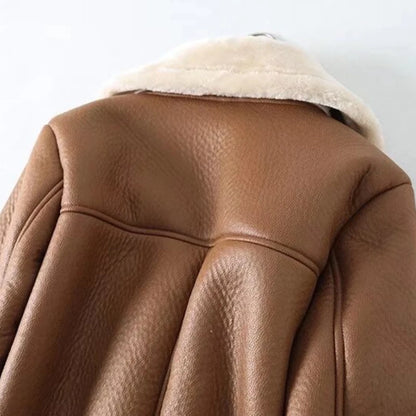 2024 winter women's clothing fashion locomotive version lapel fur integrated thickened thermal coat leather jacket