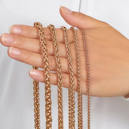 3mm/4mm/5mm/6mm/7mm Rose Gold Color Stainless Steel Wheat Braided Necklace Link Classic Curb Chain for Men Women Jewelry PlatiNum