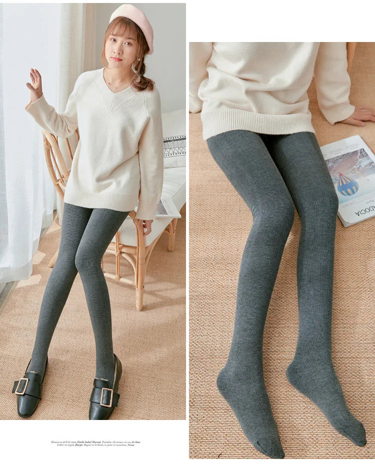 Women's Fall Winter Ribbed Vertical Stripe Thermal Leggings Fleece Thickened  Street Ready Seamless High Waist Thermal Pants PlatiNum