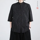 Men's Chinese Style Gold Foil Elegant Loose Fit Vintage Inspired Long Sleeve Shirts Casual Summer Thin Blouses Men's Clothing