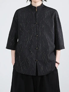 Camicia stile cinese da uomo lamina d'oro elegante vestibilità ampia camicie a maniche lunghe ispirate all'annata camicette sottili estive casual abbigliamento da uomo