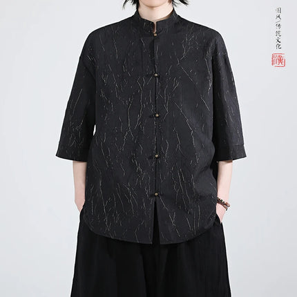 Camicia stile cinese da uomo lamina d'oro elegante vestibilità ampia camicie a maniche lunghe ispirate all'annata camicette sottili estive casual abbigliamento da uomo