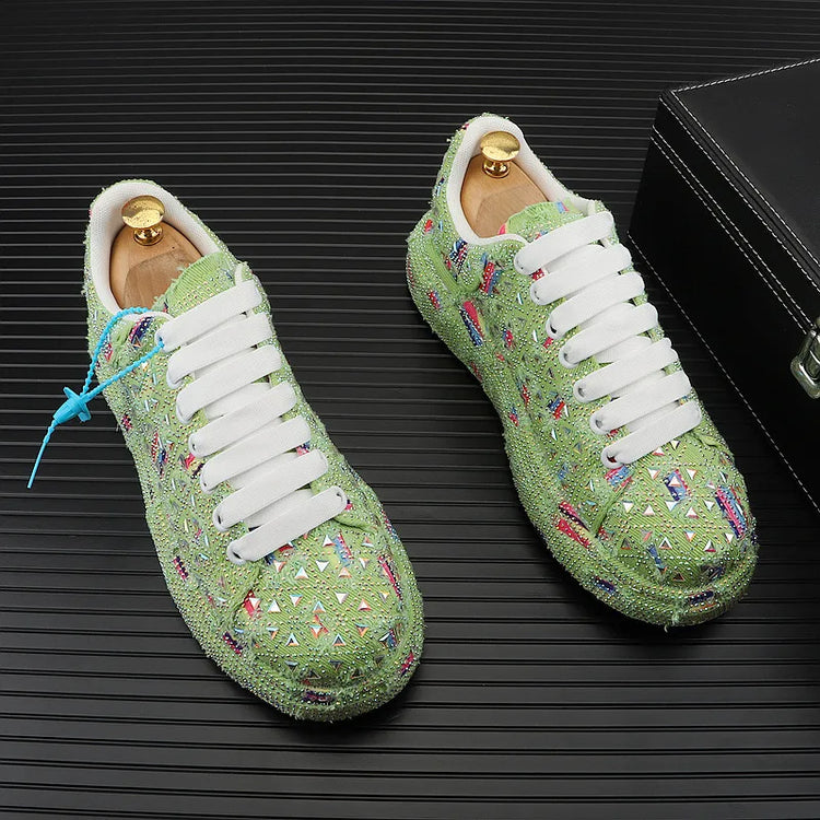 Hot Sale Rhinestone Canvas Shoes Mens Casual Skate Shoes Fashion Street Hip Hop Canvas Sneakers Men Platform Vulcanized Shoes