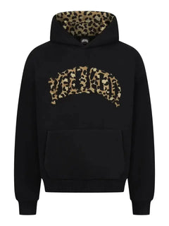 High street fashion leopard print letter embroidered men sportswear suit Y2K American casual retro hoodie trend loose clothing