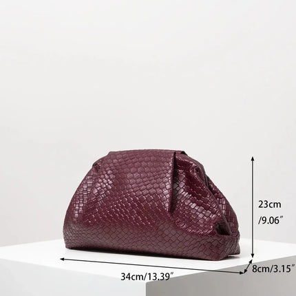 Vintage Artificial Leather Woven Pattern Clutch Bag，Burgundy Bag，Prom Dresses for Women，Large Capacity Women Purse PlatiNum