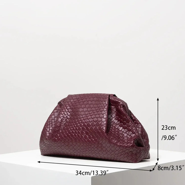 Vintage Artificial Leather Woven Pattern Clutch Bag，Burgundy Bag，Prom Dresses for Women，Large Capacity Women Purse PlatiNum