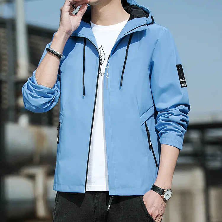 Casual Hooded Men's Jacket Youth Outerwear Spring Autumn New Style Korean Version Anti-Wrinkle Wear-Resistant Windproof Polye...