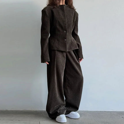 Casual Solid Woolen Loose Coats Women Belt Stand Collar Full Sleeve Zippers Lace Up Coat Female 2026 Autumn Lady Outwears