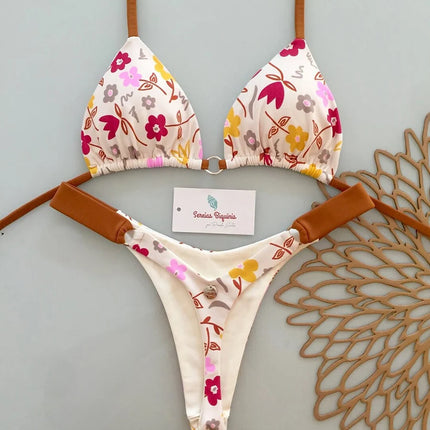 Micro Bikini 2026 Push Up Women's Swimwear Sexy Swimsuit Print Bikini Set Halter Thong Bathing Suit Summer Beachwear