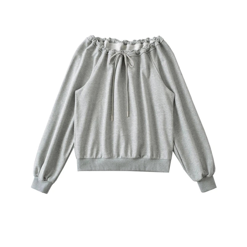 Bandage Pleated Solid Lazy Style Hoodies Sweatshirts Spring Autumn Long Sleeve Loose Fashion Tops Korean Casual Women Clothing