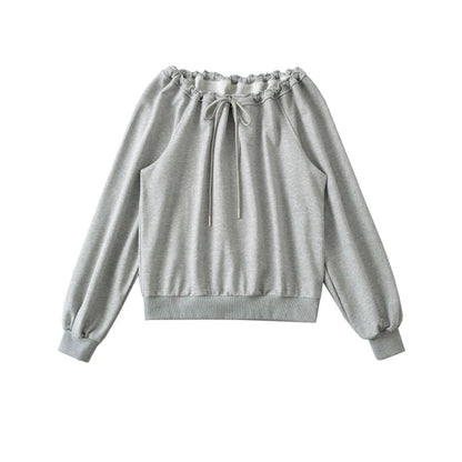 Bandage Pleated Solid Lazy Style Hoodies Sweatshirts Spring Autumn Long Sleeve Loose Fashion Tops Korean Casual Women Clothing