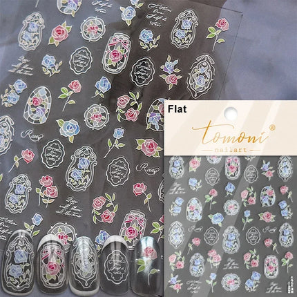 5D Kawaii Lily Nail Art Stickers 1pcs Japanese Pink White Flower With Diamond Self Adhesive Nail Decorations Slider Decals DIY