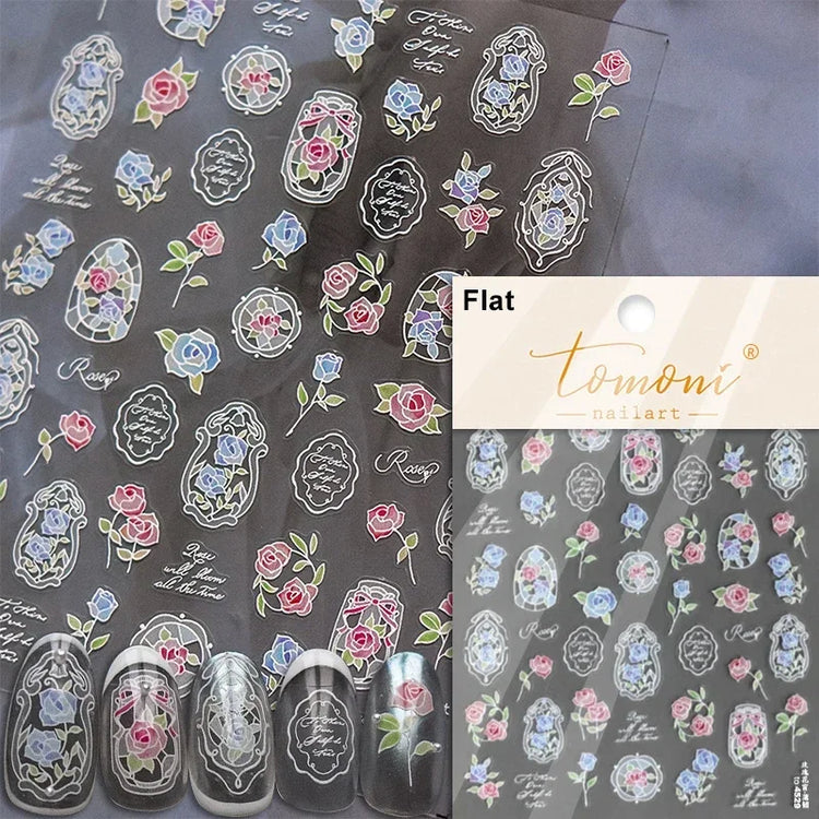 5D Kawaii Lily Nail Art Stickers 1pcs Japanese Pink White Flower With Diamond Self Adhesive Nail Decorations Slider Decals DIY