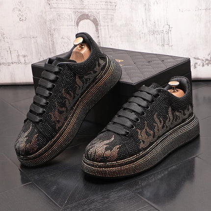 New Style Luxury Men's High Hip-hop Casual Shoes Men Black Fashion Rivets Shoes Italy Fashion Leisure Driving Loafers