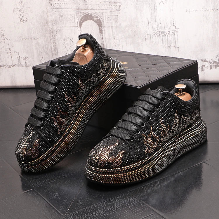 New Style Luxury Men's High Hip-hop Casual Shoes Men Black Fashion Rivets Shoes Italy Fashion Leisure Driving Loafers