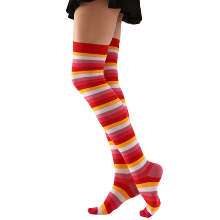 Calze sopra il ginocchio da donna, calze a righe colorate alla moda Cosplay calze alte alla coscia calze lunghe per stivali regali