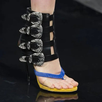 High heel sexy buckle belt women flip flops zipper modern sandal PlatiNum