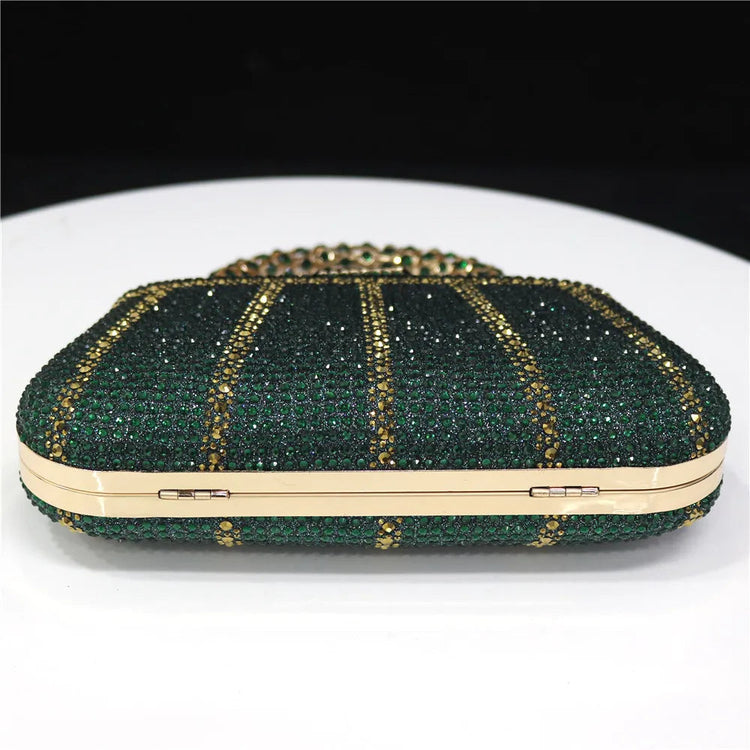Popular In Nigeria Exquisite Evening Bags With Diamond Design Fashion Handle Clutch Rhinestone Embellished Long Chain Bag PlatiNum