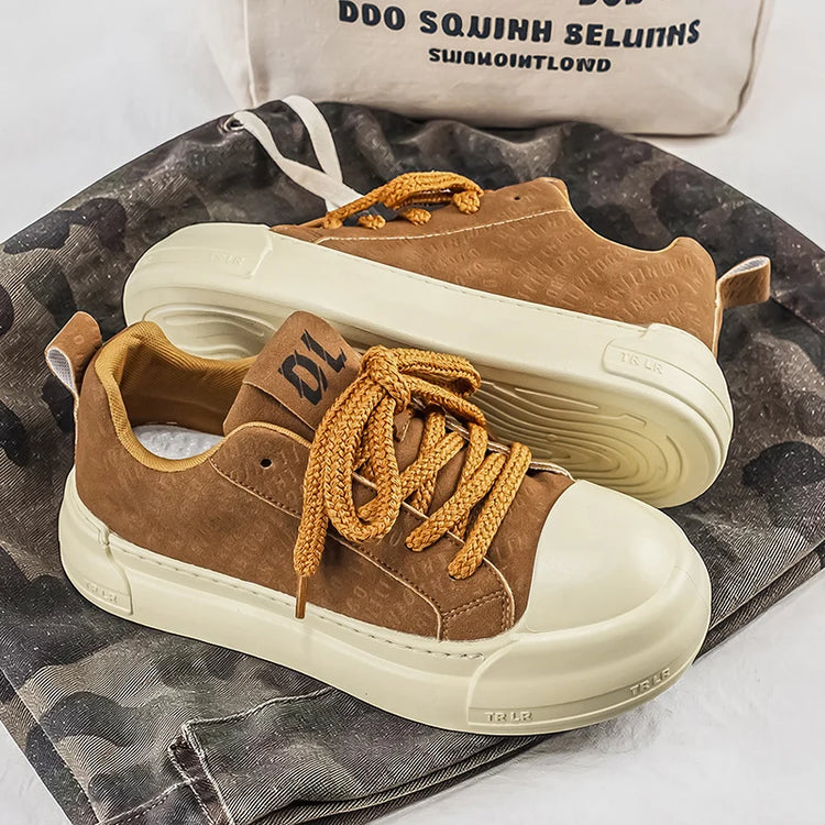 Toe Thick Sole Platform Men Sneakers Lace Up Patchwork Fashion New Trend Casual Trainer Shoes Thick Bottomed All Season