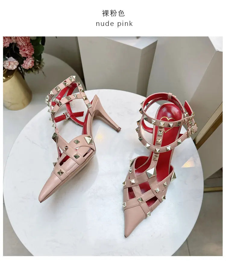 Nuovi Sandali con Tacco Alto e Borchie Primavera/Estate 2026, Sandali a Punta con Tacco Sottile, Scarpe Singole con Borchie platinumshop
