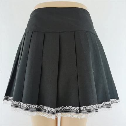 Harajuku Punk gotico nero a vita alta gonne nere donne Sexy Patchwork fasciatura Mini gonna nera Streetwear femminile