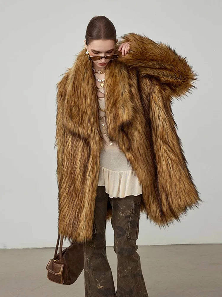 ZADORIN New in Coats & Jackets Luxury Winter Clothes Woman Lapel Long Brown Faux Fur Coat Loose Fluffy Jacket Woman Fur Coats