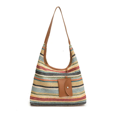 Hand-Woven Large Capacity Tote Bag for Women, Fashionable Commuter Bag, INS Style, Beach Bag for Daily Travel