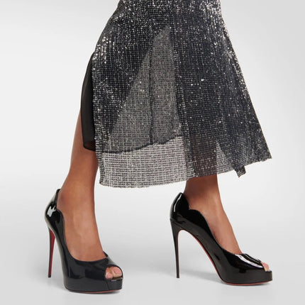 New Women's Open Toed Patent Leather  High Heels Shoes Ladies  Slim High Heels Fishmouth Shoes Sexy Party Shoes PlatiNum
