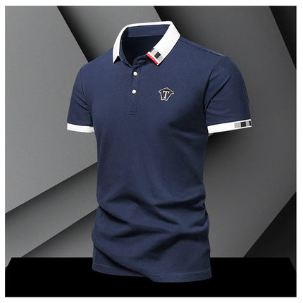 Men's New Summer 2024 Pure Cotton Short-Sleeve T-shirt Men's High-End Casual Lapel Half-Sleeve Polo Men's Top