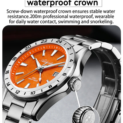 ADDIESDIVE GMT Men Quartz Watch Sapphire Crystal Swiss Ronda 515-24H Dual Time BGW9 Super Luminous 20Bar Waterproof Diver Watch