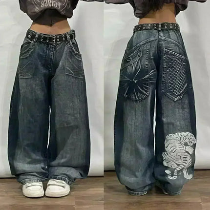 Streetwear New Fashion Stampa oversize Jeans larghi Y2K Harajuku Hip-hop Vintage Popolare Goth Pantaloni a gamba larga a vita alta Pantaloni