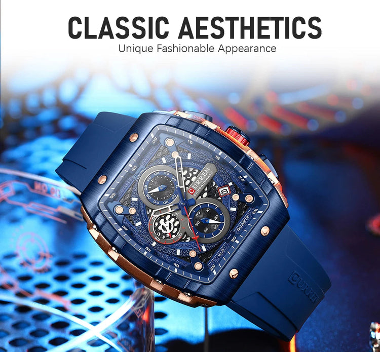 CURREN Orologio da uomo alla moda, marchio unico, design quadrato, lusso, nastro sportivo al quarzo, orologi da uomo impermeabili platinumshop