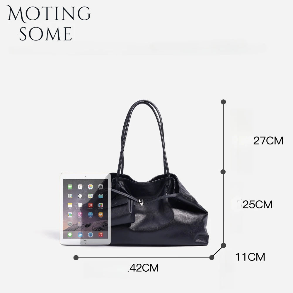 Motingsome Oversized Natural Leather Woman Bags 2025 New Fashion Handbag and Purses Large Capacity Commuter Bag Casual Tote