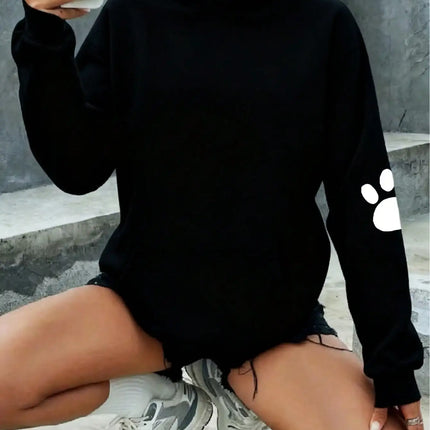 Ladies' Casual and Elegant Polyester Hoodie with Dog and Heart-Shaped Paw Prints, Hoodie, Animal Pattern