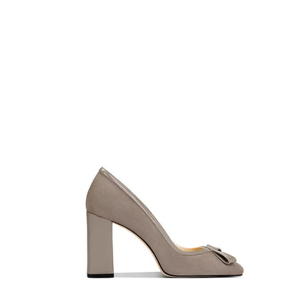 Eleganti tacchi a spillo in pelle scamosciata kaki 2025 Punta quadrata alla moda autunnale comoda per le donne piccole