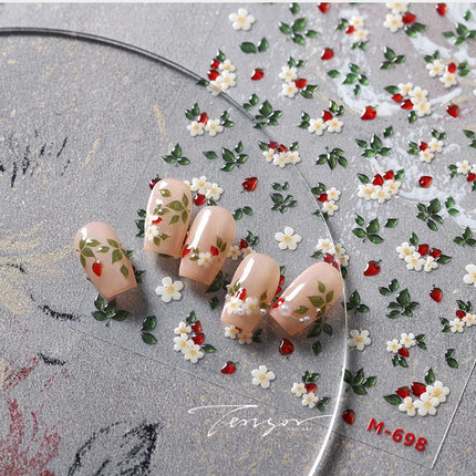 1Pcs 5D Jelly White Lily Red Strawberry Nail Art Sticker Peony Rose Camellia Embossed Nails Decals Delicate Nail Art Decorations