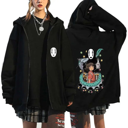 Ghibli 2025 New Hot No Face Black Hoodie Women Anime Back Print Cotton Casual Autumn Winter Streetwear Fashion Cosplay Jacket