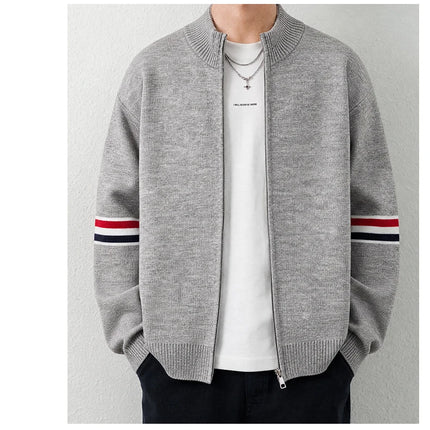 High Quality Fashion Knitted Jacket Men New color blocked striped designer brand casual sweater cardigan autumn warm thick coat