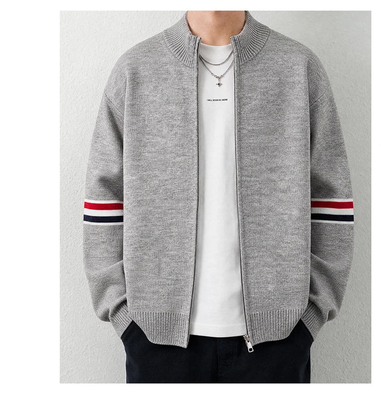 High Quality Fashion Knitted Jacket Men New color blocked striped designer brand casual sweater cardigan autumn warm thick coat