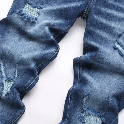 2025 Men's Ripped Jeans Luxury Brand Light Blue Holes Long Trousers Quality Male Fashion Stretch Slim Pants Men Skinny Jeans PlatiNum