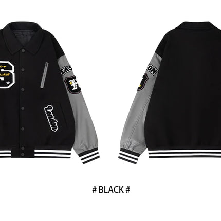 Men's Letterman Jacket Vintage Varsity Coat Patchwork Baseball Streetwear Outerwear with Faux Leather Sleeves & Fine Embroidery