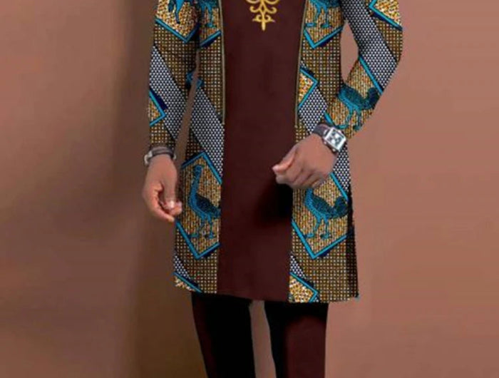 Men's casual fashion luxury geometric print two-piece set PlatiNum