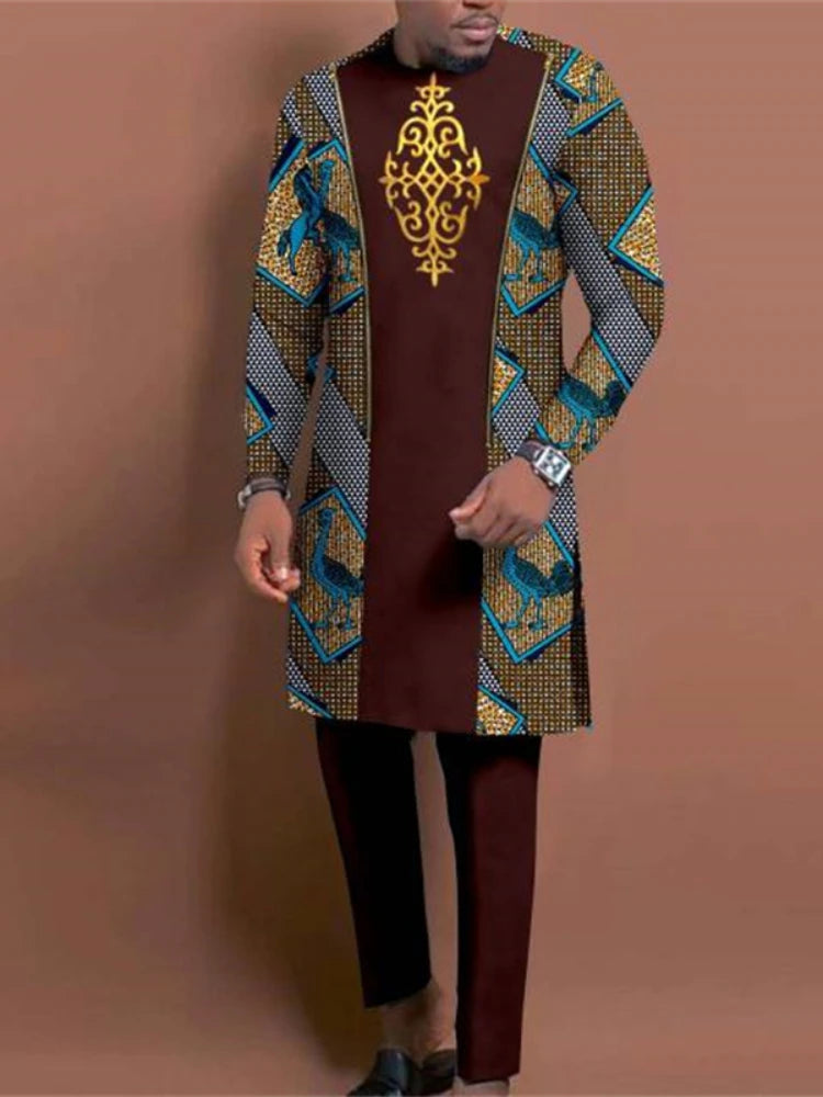 Men's casual fashion luxury geometric print two-piece set PlatiNum