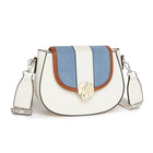 Miss Lulu Ethno-shoulder bag PU leather with Corduroy Detail & Adjustable Strap, Blue-Beige PlatiNum