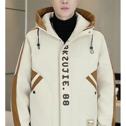 Fashion Autumn Winter Men's Hooded Fleece Jackets Youth High Streetwear Casual Plush Liner Coats Windproof Padded Tops Clothing