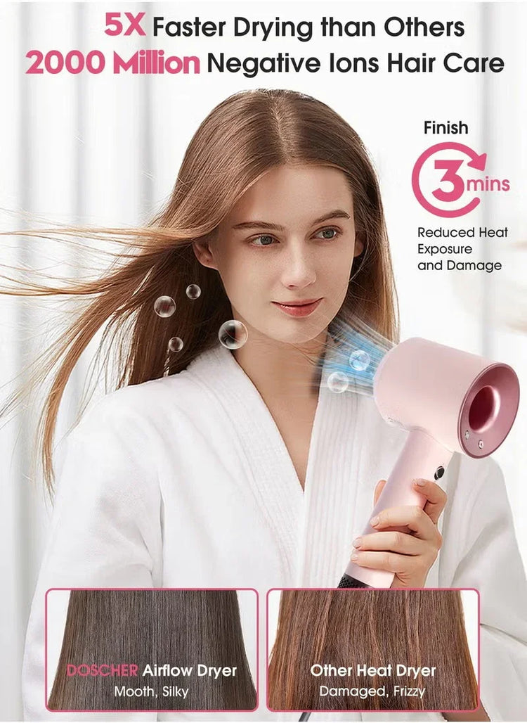Advanced 5-in-1 Hair Dryer and Styler Set by Don Feliz with 1600W Power, Ionic Function, Real-time Temperature Control, Cool Shot, Magnetic Nozzles, Fast Drying, Anti-Tangle Design for Professional Styling at Home or Travel.