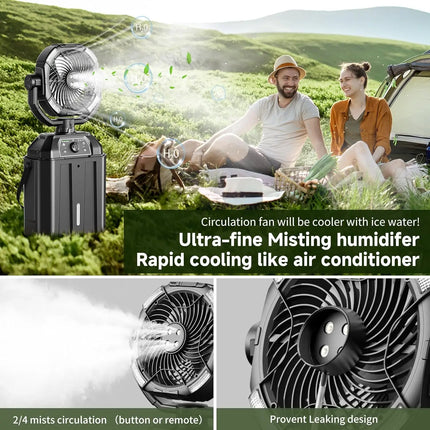 Ventilatore nebulizzatore portatile Ventilatore girevole automatico ricaricabile con batteria USB da 25000 mAh come Power Bank 4 Mist Cooler Secchio da 7 litri per esterni