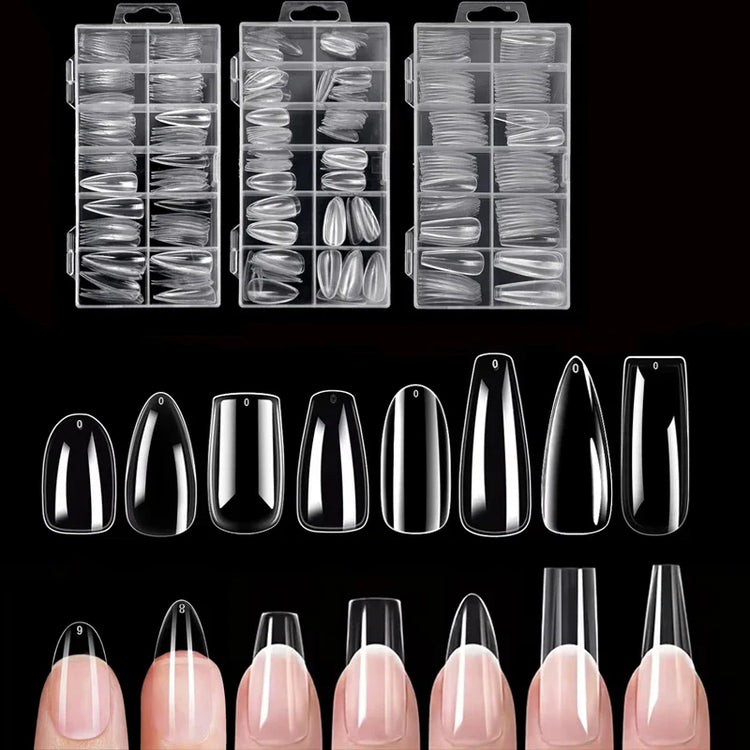 120-Piece Transparent Nail Sticker Set, Including 12 Different Sizes Such as Square, Oval, Pointed, Almond, and Coffin, Full-Cover Acrylic False Nails