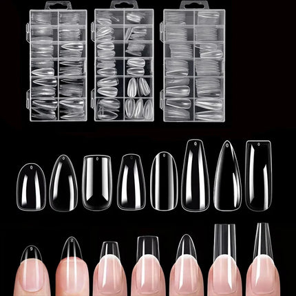 120-Piece Transparent Nail Sticker Set, Including 12 Different Sizes Such as Square, Oval, Pointed, Almond, and Coffin, Full-Cover Acrylic False Nails