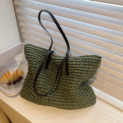 Women's Bag Summer Beach Bag Large Capacity Knitted Straw Hand-woven Rattan Beach Bag Bohemia Leather Women's Shoulder Bag New
